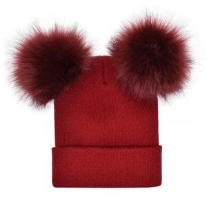 Women's Winter Hat Cap 2 Pom Poms Knit Hat Burgundy or Black